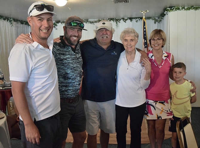 Winners of the  Jim Regan Memorial Golf Tournament were Adrian Drakulich, Dennis Isbister, Jim Isbister, Evie Regan, Patti Hiatt and grandson.