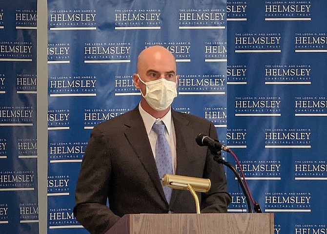 Walter Panzirer, a trustee for the Helmsley Charitable Trust, announces the grants during a Nov. 2 press conference in Henderson.