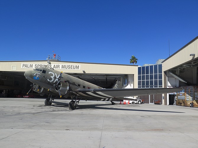 This still-flying, 78-year old C-47 “Skytrain” cargo and troop carrier, which is often flown at the Reno Air Races, is one of the prime aircraft exhibits at the Palm Springs Air Museum in the Southern California desert.