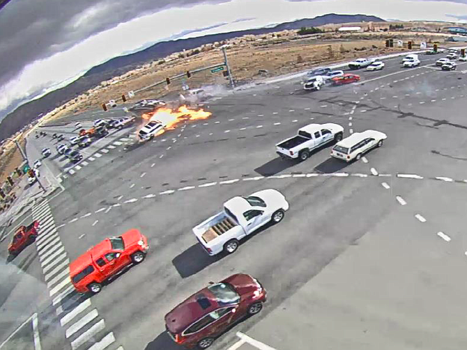 A fiery crash at Highways 395 and 50.