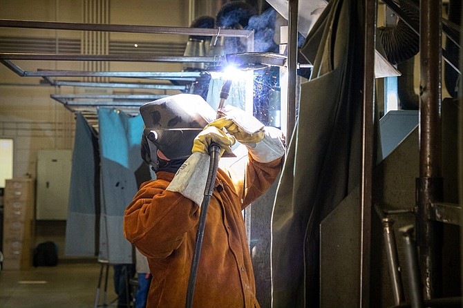 A student at Western Nevada College’s Welding Technology Center in Carson City, NV on Friday, Sep. 3, 2021.