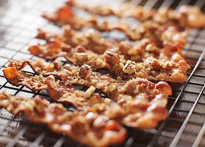 David Theiss says candied bacon is a crispy, salty, sweet treat that everyone will love. Crumbled over a salad, great with waffles or French toast or just a tasty snack.