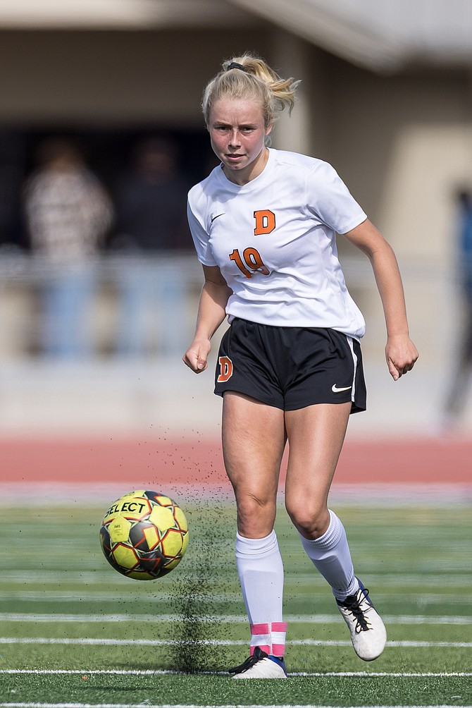 Douglas High’s Bailey Rozier makes a move with possession against Carson High earlier this season. Rozier was named as a first team all-region defender for the second year in a row Tuesday.