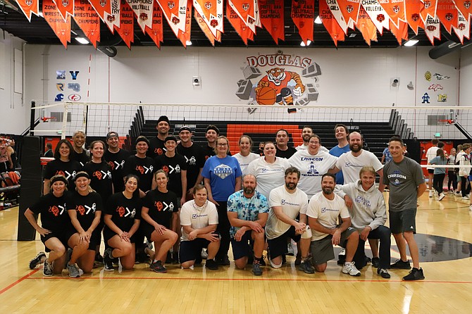 Participants in the Douglas and Carson high school leadership volleyball game that raised funds for victims of the Tamarack Fire.
