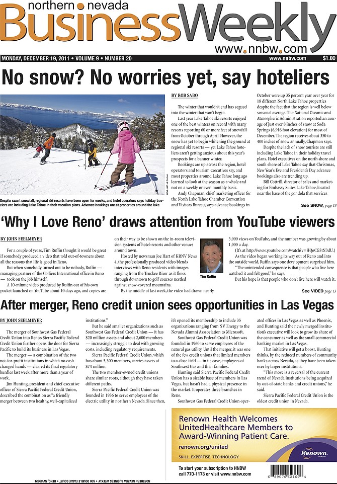 Cover page of the Dec. 19, 2011, Northern Nevada Business Weekly.