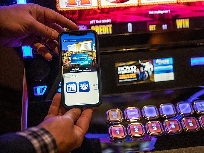 Boyd Gaming’s mobile app connects to a slot machine at Aliante Hotel-Casino in North Las Vegas.