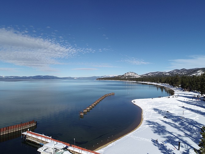 The calm before the storm on Sunday at Lakeside Beach in Lake Tahoe. That's going to change starting tonight. Photo by Bobsled Bob Buehler
