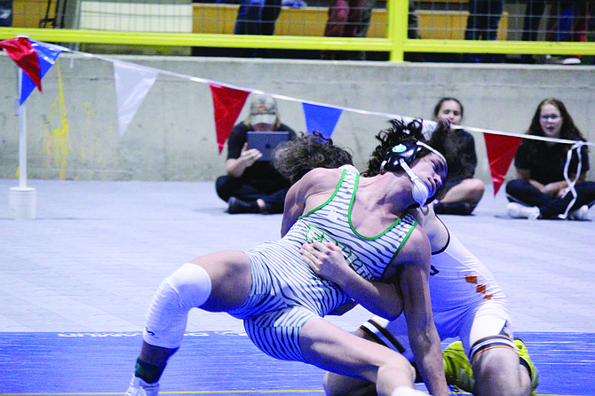 Fallon’s Steven Moon places fifth in the Cody Louk Invitational on Dec. 11.
The Greenwave wrestling team sent one to the podium in the Cody Louk Invitational at the Winnemucca Events Center two weeks ago.