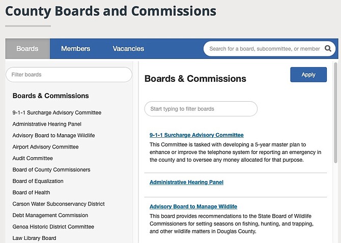 The platform to manage advisory boards at
https://www.douglascountynv.gov/government/county_boards_and_commissions