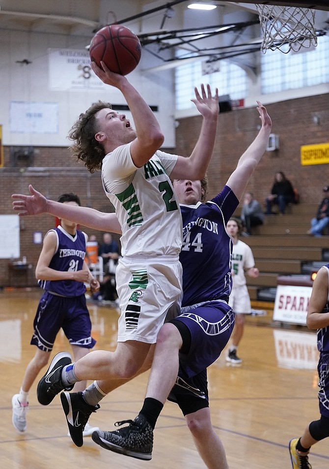 Fallon senior Jace Nelson goes up to the basket against Yerington on Thursday in the Rail City Classic. (Photo: Thomas Ranson/LVN)