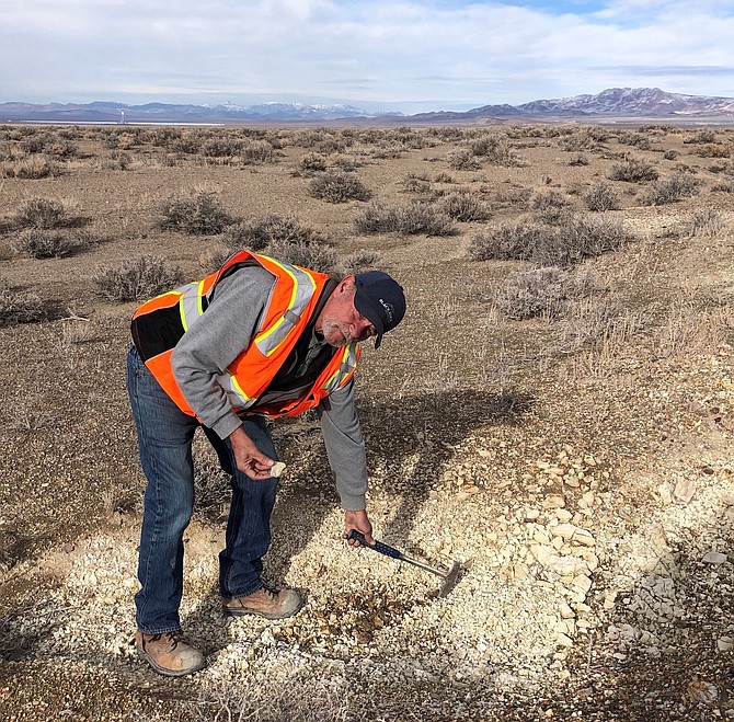 An American Battery Technology Company staff member surveys the land near Tonopah.