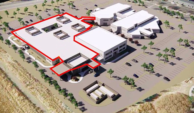 The expansion of Carson Valley Medical Center is outlined in red in this image from a presentation before the Gardnerville Town Board.