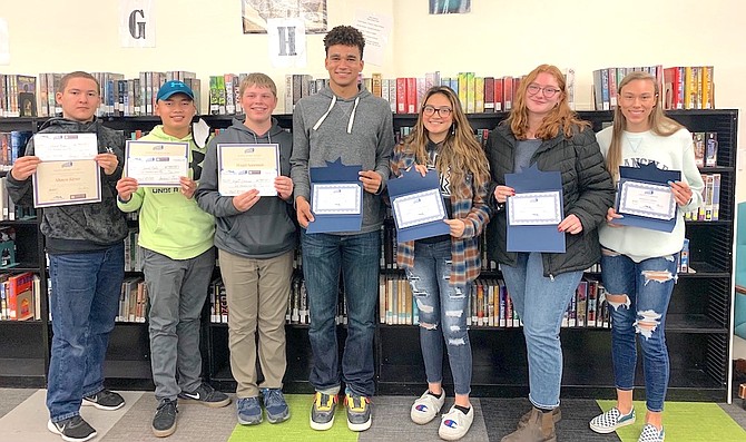 Seven Churchill County High School students have been recognized by the Project Prevent and Project Reach Out and Revitalize Rural (ROARR) for their involvement in healthcare. From left are Shawn Keyes, Gerard Arata, Wyatt Sorensen, Kanigh Snyder, Hailey Gupdnaporne, Maggie McPherson and Jessalyn Lewis.