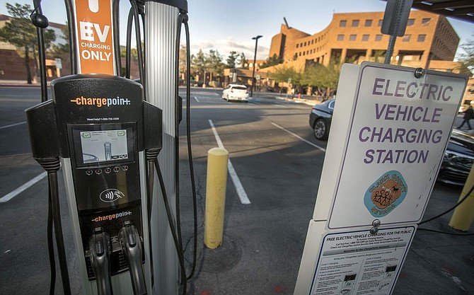 An electric vehicle charging station at the Clark County Government Building on Nov. 22, 2019.