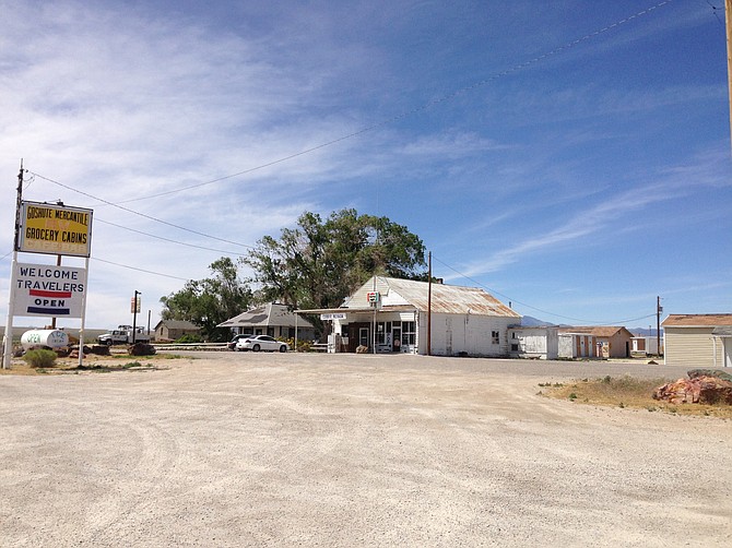 View of one of the few active businesses in the old railroad settlement of Currie, located about an hour south of Wells.