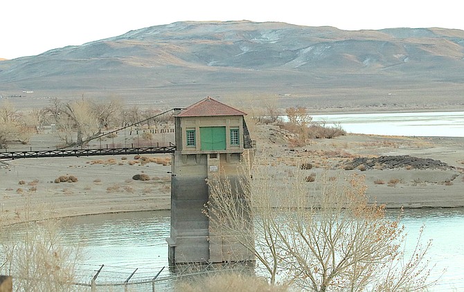 More water has flowed into Lahontan Reservoir during the past month. Water now surrounds the tower near Lahontan Dam.