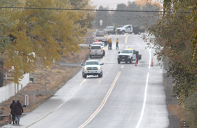 Jacks Valley Road was closed north of Genoa on Oct. 22, 2021, for a power pole fire.