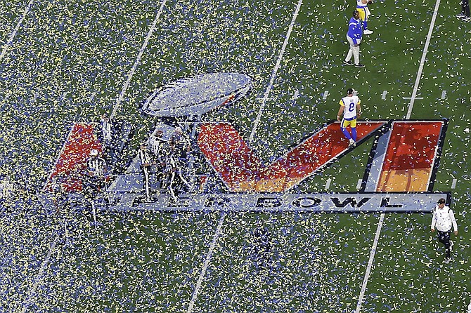 Confetti falls after the Los Angeles Rams defeated the Cincinnati Bengals in Super Bowl 56 on Sunday in Inglewood, Calif. (Photo: Adam Hunger/AP)