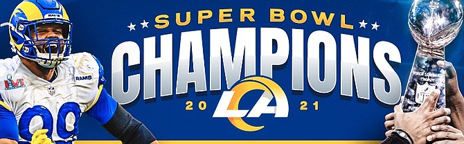 The Rams web site includes a banner celebrating their victory in Sunday's Super Bowl.