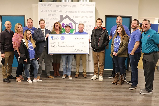 Representatives from Greater Nevada Mortgage presented the Eddy House with a fourth-quarter donation check of $26,300 from its Keys to Greater program. The total donation to the Eddy House in 2021 was $119,300, making GNM the Eddy House’s largest corporate sponsor.