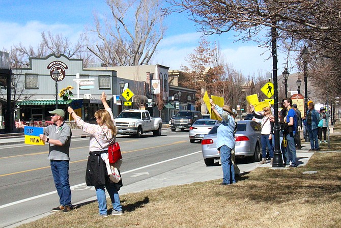 Carson City residents held a rally at the Capitol on March 1, 2022 to protest Russia’s invasion of Ukraine. (Photo: Faith Evans/Nevada Appeal)