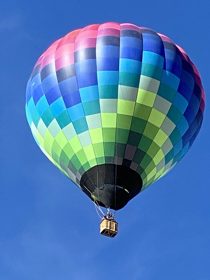 A balloon flies over Minden on Feb. 27.