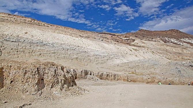 View of the hillside at the Royal Peacock Opal Mine, where members of the public can mine for a variety of opals, including the rare Virgin Valley Black Fire Opal.