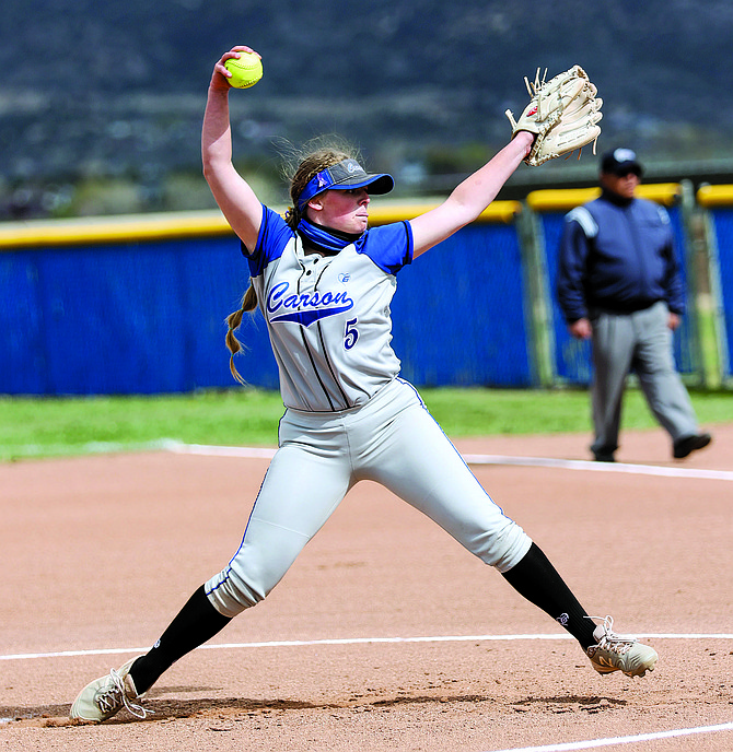 Carson High pitcher Caydee Farnworth during a game against McQueen at Carson High School last year.