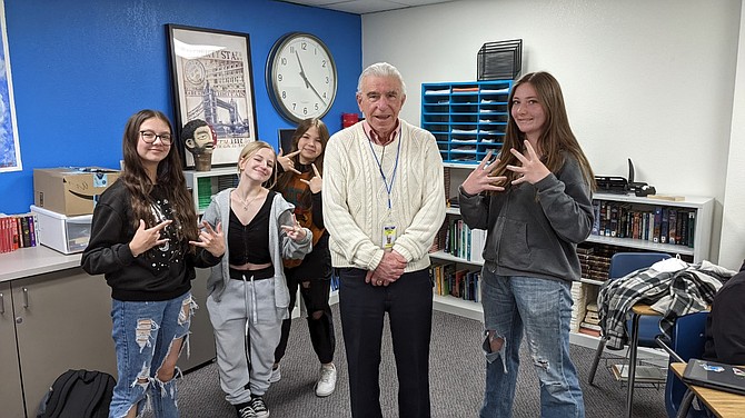 CHS substitute teacher Tom Duncan with some of his fans