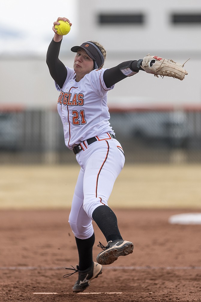Mackenzie Willis delivers a pitch during a Tiger softball game earlier this season.