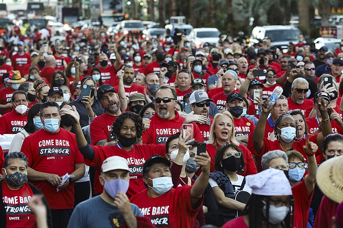 A rally of the Culinary Workers Union on Oct. 28, 2021, on the Strip in Las Vegas.