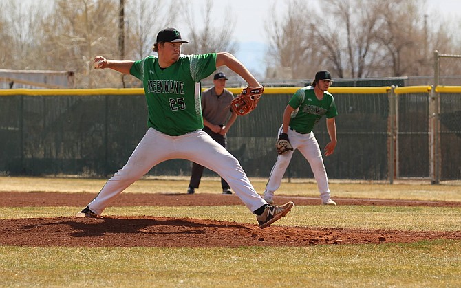 Fallon senior Damien Towne pitches in the Greenwave’s eight-inning win over Truckee on Saturday to finish crossover play at the 3A West.