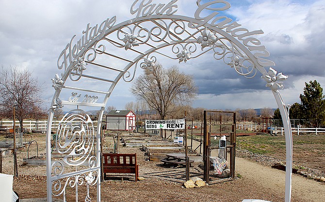 The entrance to Heritage Park Gardens on the last day of winter. Gardening is a popular pasttime in Gardnerville and its surroundings. The gardens feature growing beds for rent.