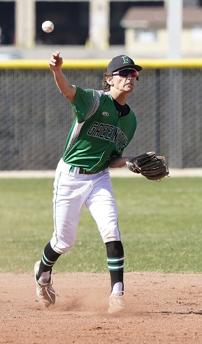 Fallon shortstop Brady Alves throws to first in Friday’s game against Fernley