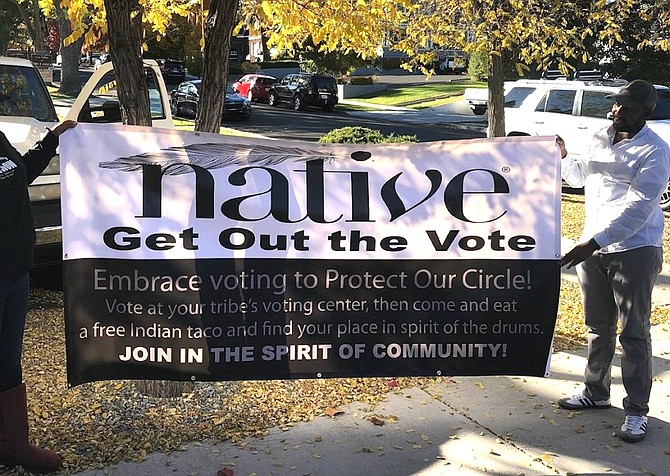 A banner encourages voters to get to the polls in 2018.