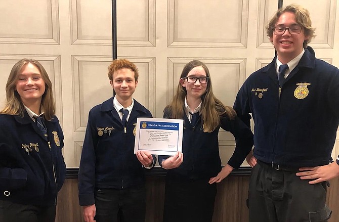 From left Ruby Hiskett, Hunter Arends, Aubrey Vaughn and Josh Bloomfield took third in the state in Agricultural Sales CDE.