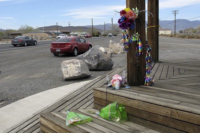 A makeshift memorial April 8, 2022 along the main street in Fernley in remembrance of 18-year-old Naomi Irion.