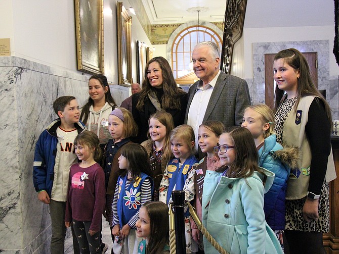 Gov. Steve Sisolak met Girl Scout Troop 700 at the Capitol on Monday.