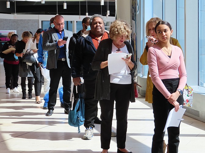 Applicants line up at a job fair at the Ocean Casino Resort in Atlantic City N.J. on April 11, 2022.