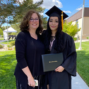 Western Nevada College Student Employee of the Year Lesly Sanchez, right, poses with her adviser and nominator, Jessica O'Brien, at last year's graduation ceremony.
