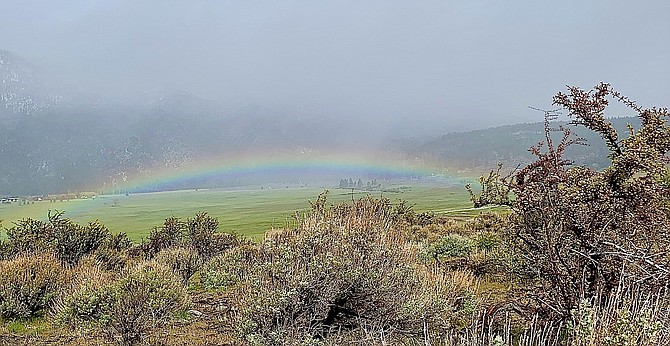 Sue Cooke took this photo of a rainbow on Tuesday over the Ascuaga Ranch from the new Jacks Valley Trail.