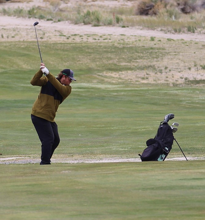 Fallon senior Colton Tousignant competes in last Tuesday’s Northern 3A tournament at the Fallon Golf Course.