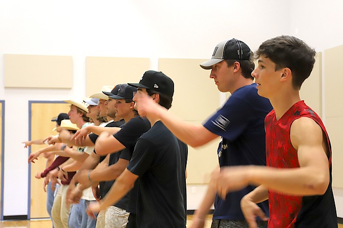 Mr. DHS candidates practice their acts before Friday’s pageant at the CVIC Hall in Minden. Proceeds go to the high school’s Safe and Sobert Grad Night.