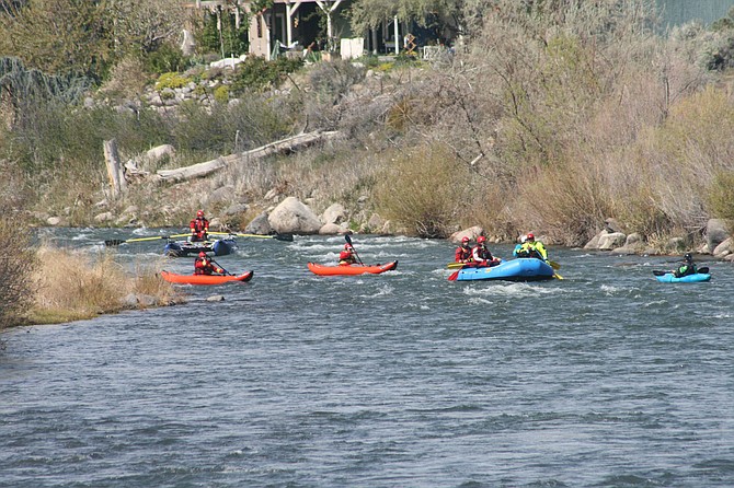 Douglas County Sheriff’s Search and Rescue Team members undergo swift water rescue training on the Truckee River.