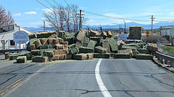 Mike Pailliotet captured this photo of hay bales blocking Riverview on Tuesday.