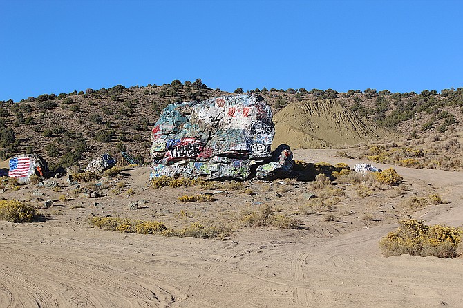 The painted rock that gives Painted Rock Mine its name.