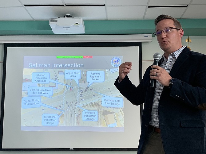 City engineer Randall Rice discusses possible changes for the intersection of Saliman Road and William Street at a community meeting Tuesday.