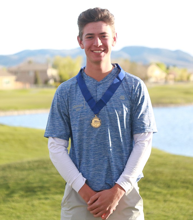Carson High senior golfer Lukas Taggart poses for a photo after winning the boys Class 5A North regional title Tuesday evening at Dayton Valley Golf Club. Taggart shot a 75-73–148 over the two-day tournament, winning by a stroke.
