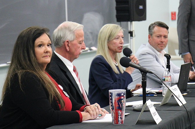 At a Carson City Chamber of Commerce event May 17, 2022, Senate District 16 candidates Monica Jaye Stabbert, Tim Duvall, Lisa Krasner, and Don Tatro all spoke to the challenges of improving K-12 education in Nevada.