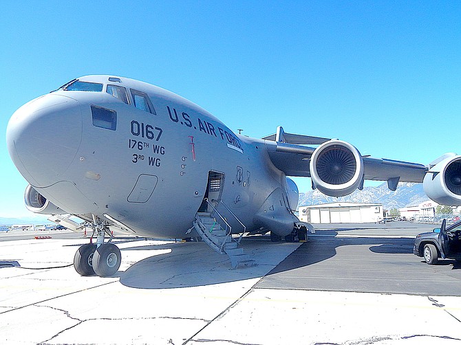 A C-17 became part of the Sports Aviation Foundation tour on Saturday after experiencing mechanical difficulties.